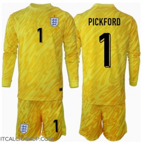 Inghilterra Jordan Pickford #1 Portiere Seconda Maglia Bambino Europei 2024 Manica Lunga (+ Pantaloni corti)